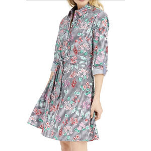 Tommy Hilfiger black and white gingham floral shirt dress Size 4 Retro Boho